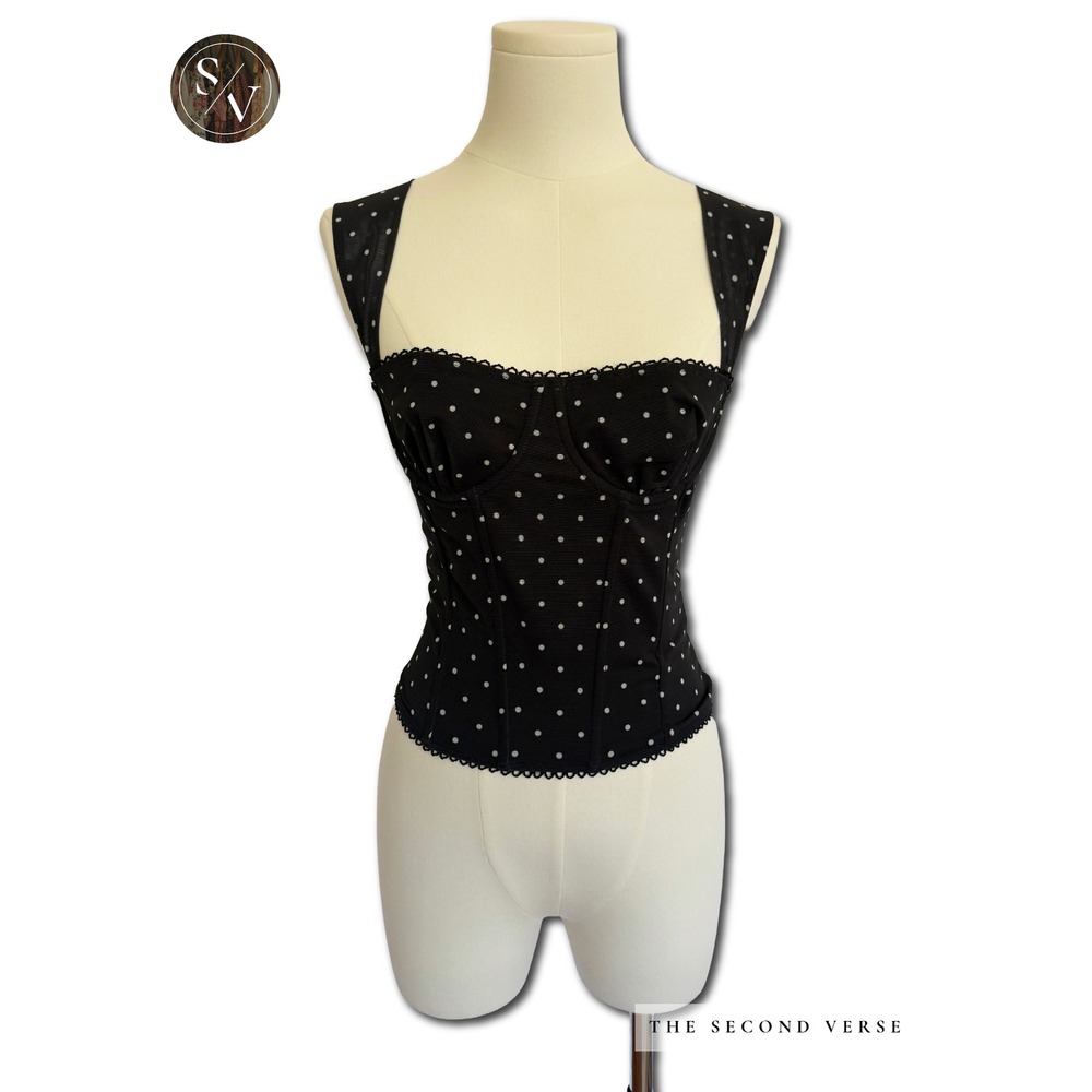 Edikted Marcella Wide Strap Mesh Corset Top Black White Polka Dot S16840 Size Sm - Picture 2 of 11